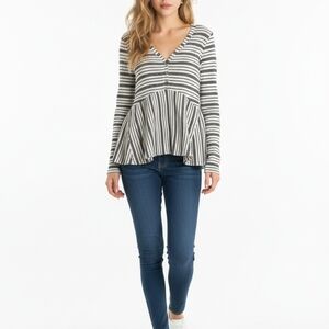 Anthropologie Black and White Striped Peplum Blouse